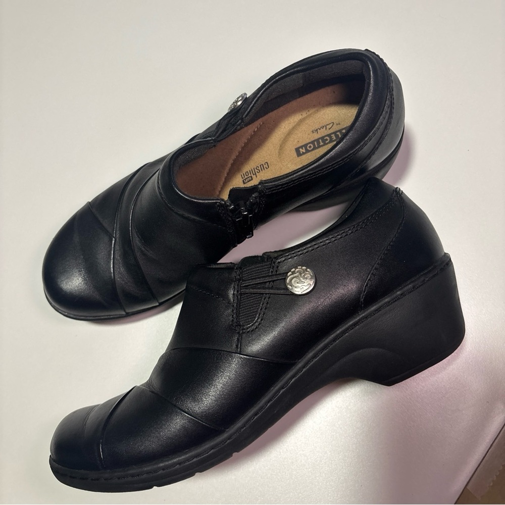 Clarks Black Leather Mules